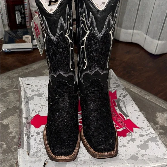 TANNER MARK COWBOY BOOTS 9.5 Black/white Shimmery Western Cowboy Boots NEW - Picture 13 of 13